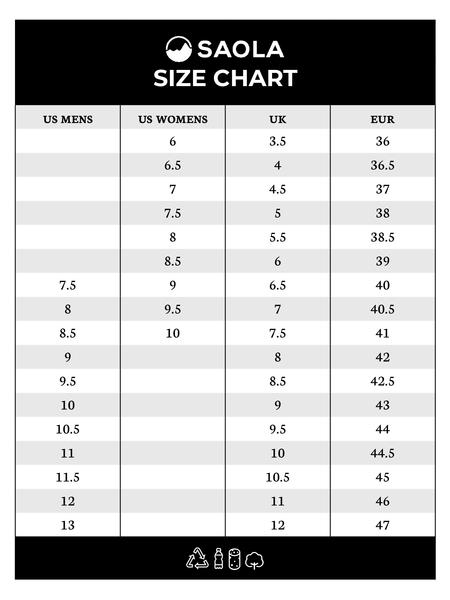 Image result for saola shoes size chart